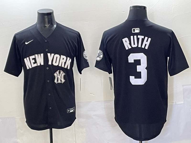 Men 2025 New York Yankees 3 Ruth black Nike MLB Jersey style 725004